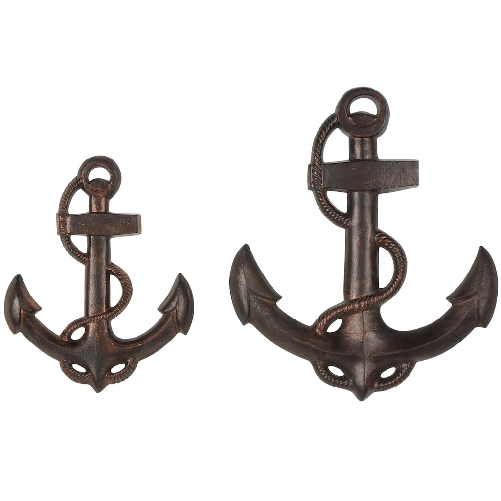 Aluminum Metal Anchor Weathered Home Wall Decor with Curved Rope Design - Set of 2 Bronze - Roche River Decor
