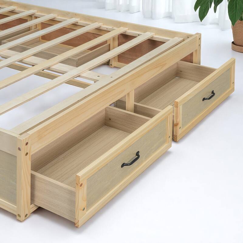Full/Queen Platform Bed with 6 Storage Drawers, Modern Wood Frame with Slats, No Box Spring Needed