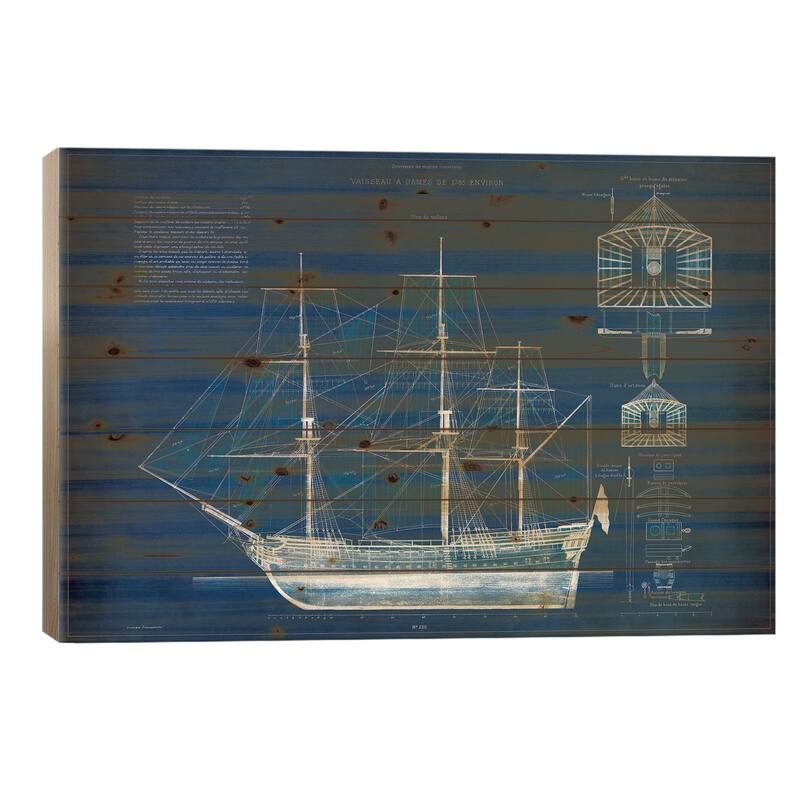 Antique Ship Blueprint IV Print On Wood by Vision Studio - Multi-Color - 26x40x1.5