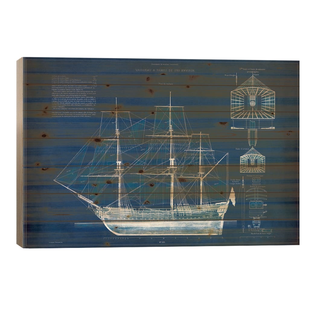Antique Ship Blueprint IV Print On Wood by Vision Studio - Multi-Color