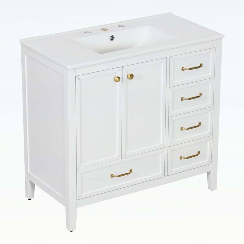 36-Inch Bathroom Vanity with Soft-Closing Drawers,Ceramic Sink,and Wood Frame
