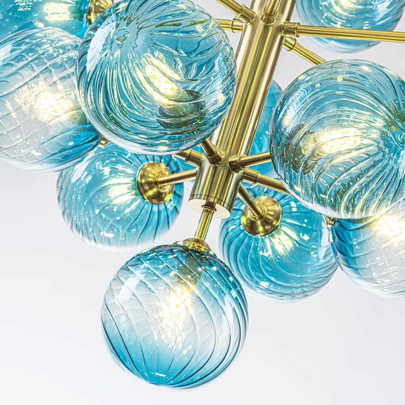 Starsky 19-Light Glam Tiered Cluster Blue Swirled Bubble Chandelier