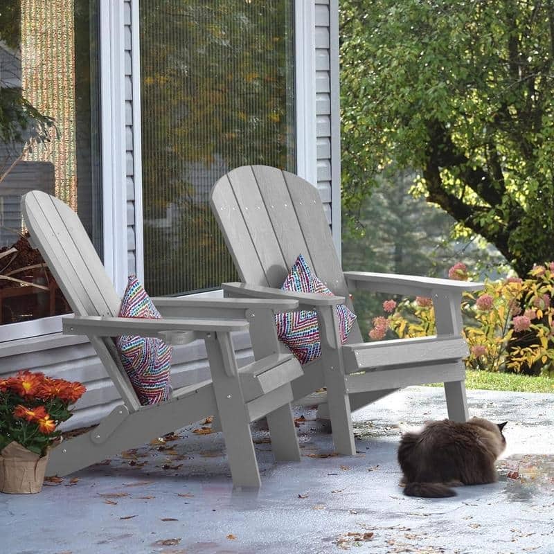 WINSOON All Weather HIPS Outdoor Folding Adirondack Chairs Outdoor Chairs Set of 4