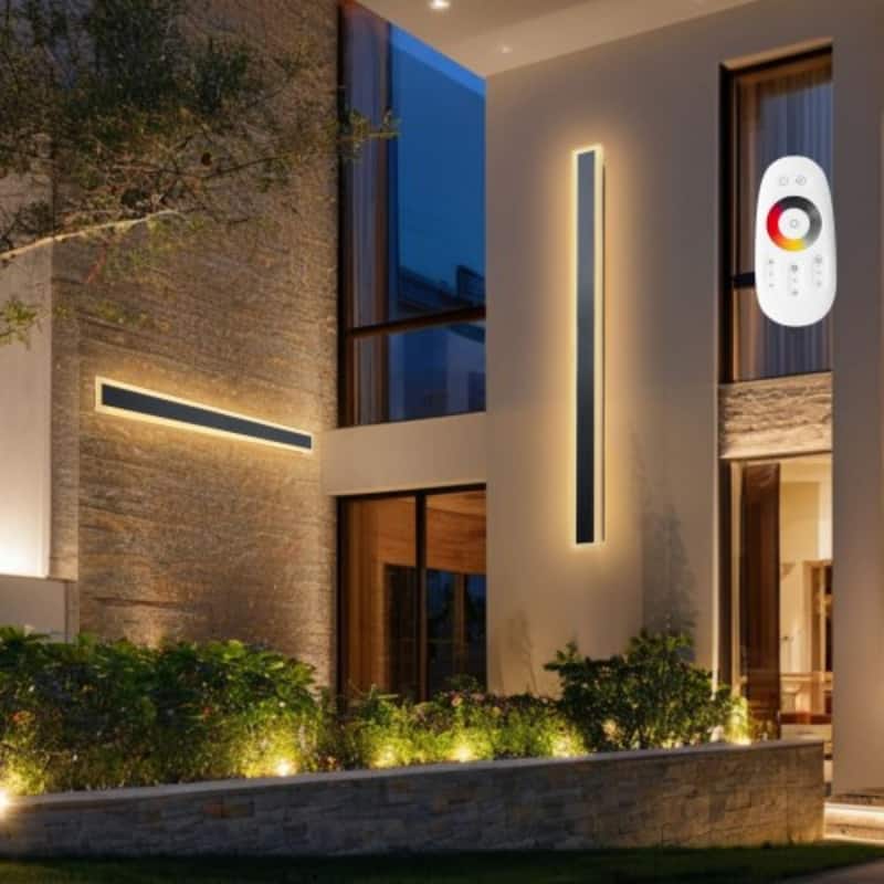 47 Inch 2 PCS Outdoor LED Wall Lights with IP65 Waterproof Sconce and Remote Adjustable 2700K-6000K - 47.2 x 4.7 x 1.8 in