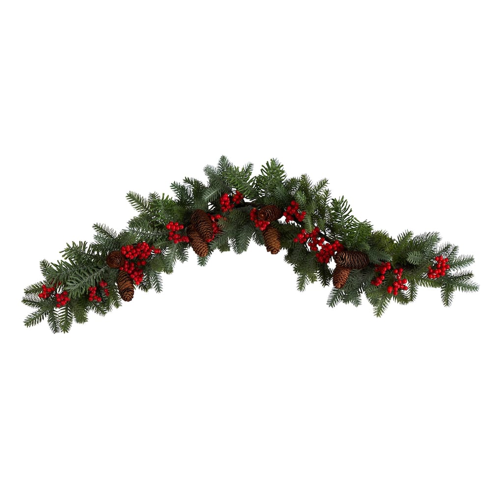 Christmas Garland 40" Holiday Decor - Artificial Pine, Berries, Pinecones for Indoor Use - 40