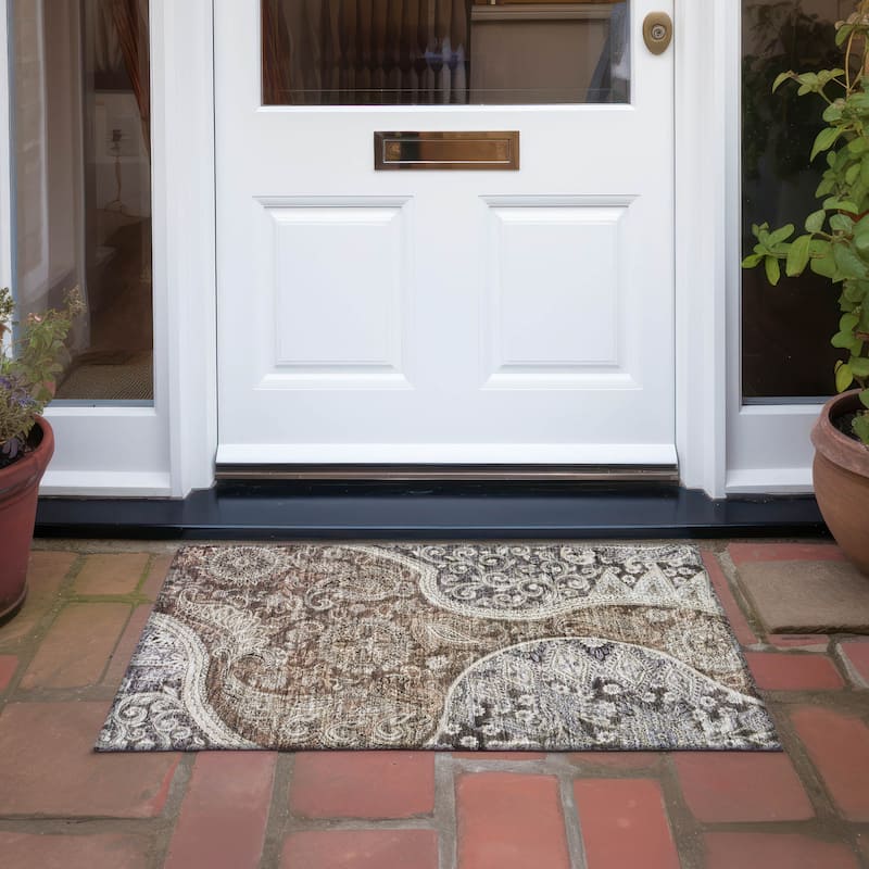 Machine Washable Indoor/ Outdoor Modern Paisley Chantille Rug