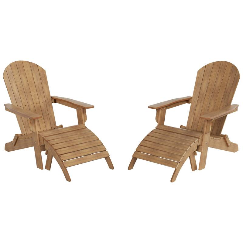 Vineyard HIPS Outdoor Folding Eco-Friendly All Weather Seashell Adirondack Chairs with Ottomans (4-Piece Set)