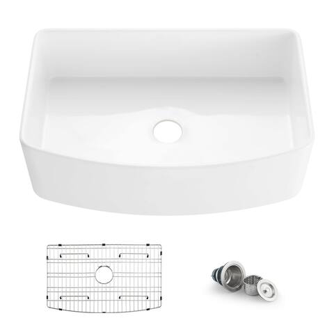 Pure 33 Inch Curved Apron Front Farmhouse Kitchen Fireclay Sink