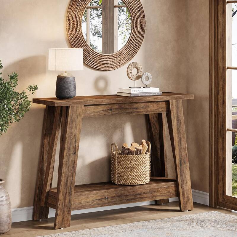41.3" Farmhouse Console Table with Storage for Living Room, Hallway, Rustic Brown - Brown