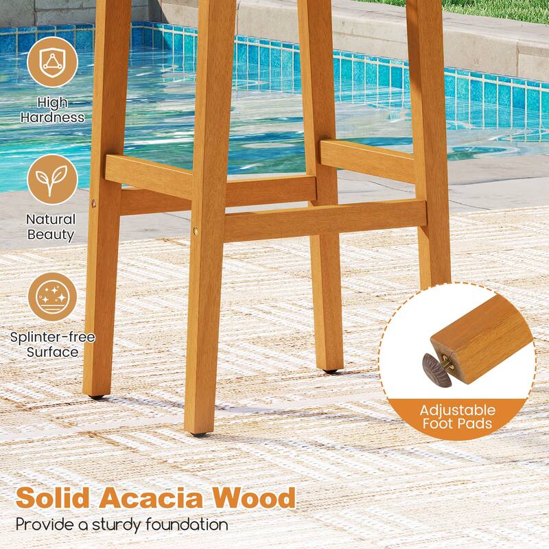 Gymax Outdoor Acacia Wood Bar Stools Set of 4 w/ PE Rattan Seats &