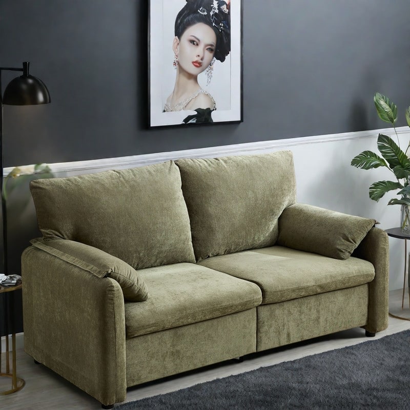 71.28" Chenille 2-Seater Sofa, Cloud-Like Comfort with High-Resilience Sponge, Modern Minimalist Design - Green