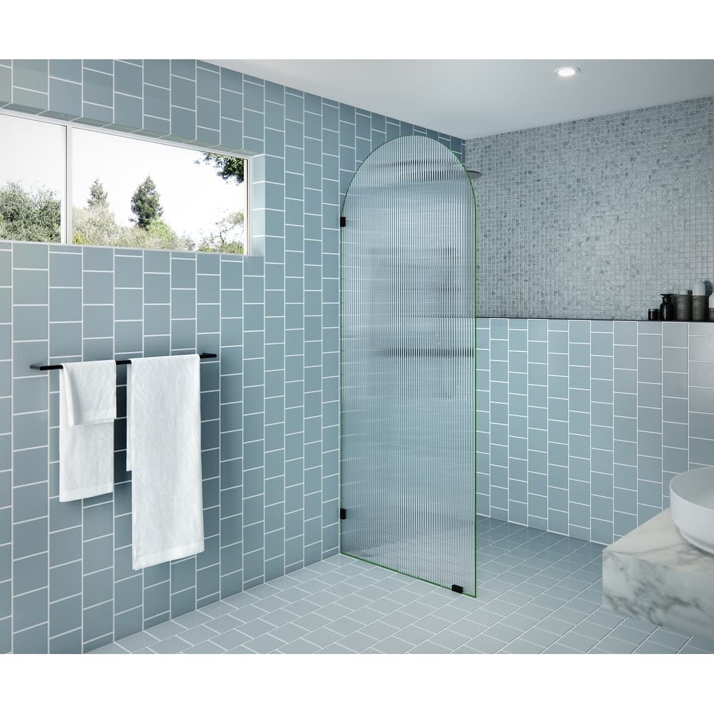 Maven 32 in. x 86.75 in. Fully Frameless Glass Shower Panel - Arched Fluted Single Fixed Panel