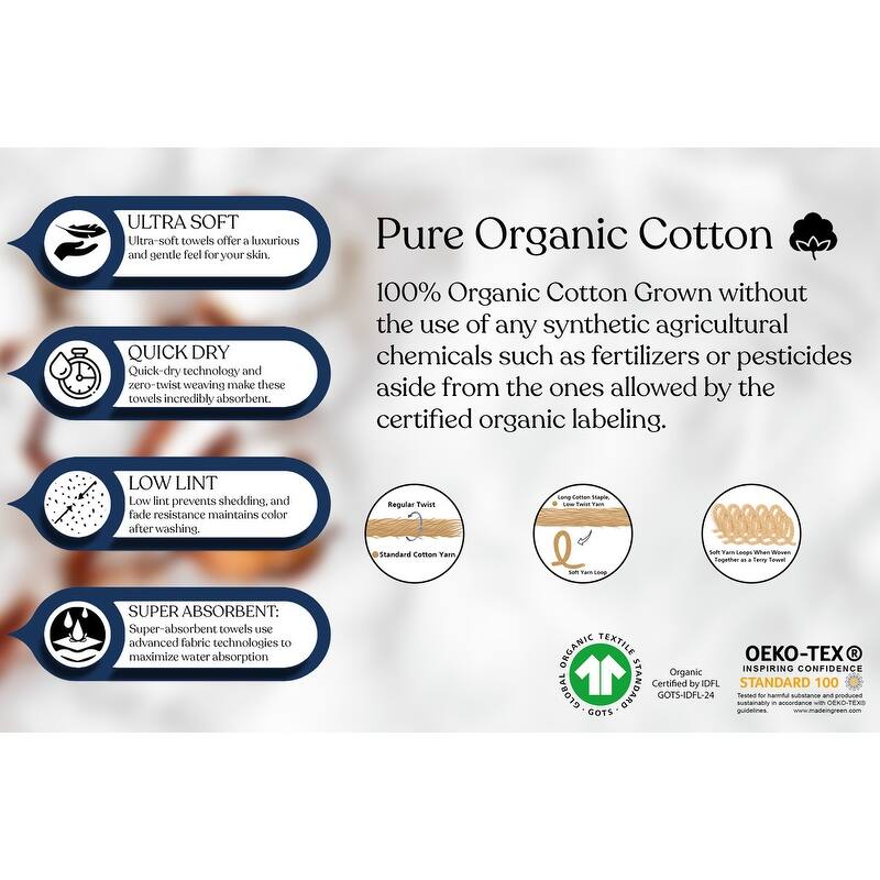 Delara Organic Cotton Feather Touch Quick Dry 650 GSM Bath Sheet, 36"X70"