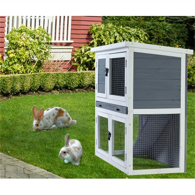 Two-layer Solid Wooden With Easy Clear Tray For Bunny Rabbits