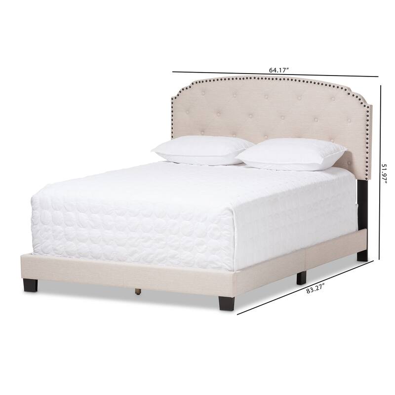 King Size Upholstered Bed - Light Beige Fabric Bedroom Furniture with Button-Tufted Headboard