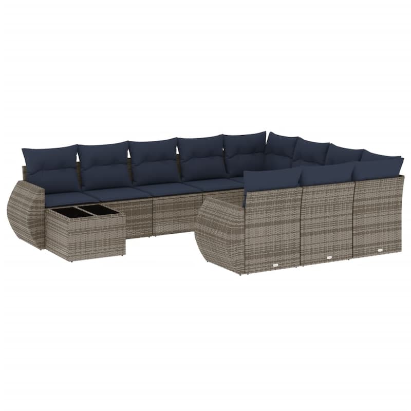 vidaXL 11 Piece Patio Sofa Set with Cushions Black Poly Rattan - 24.4" x 24.4" x 27.2"