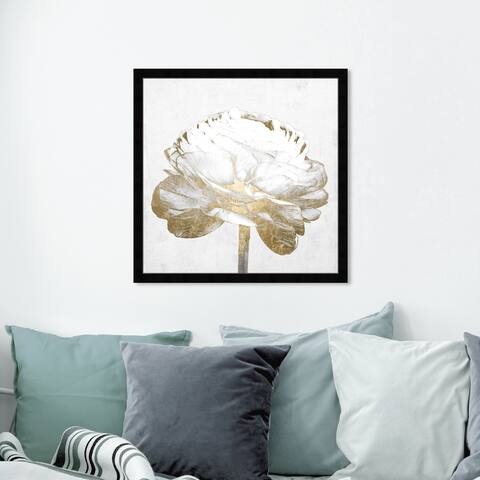 Oliver Gal 'White Love Peony Gold' Fashion and Glam Wall Art Framed Print Fashion - Gold, White