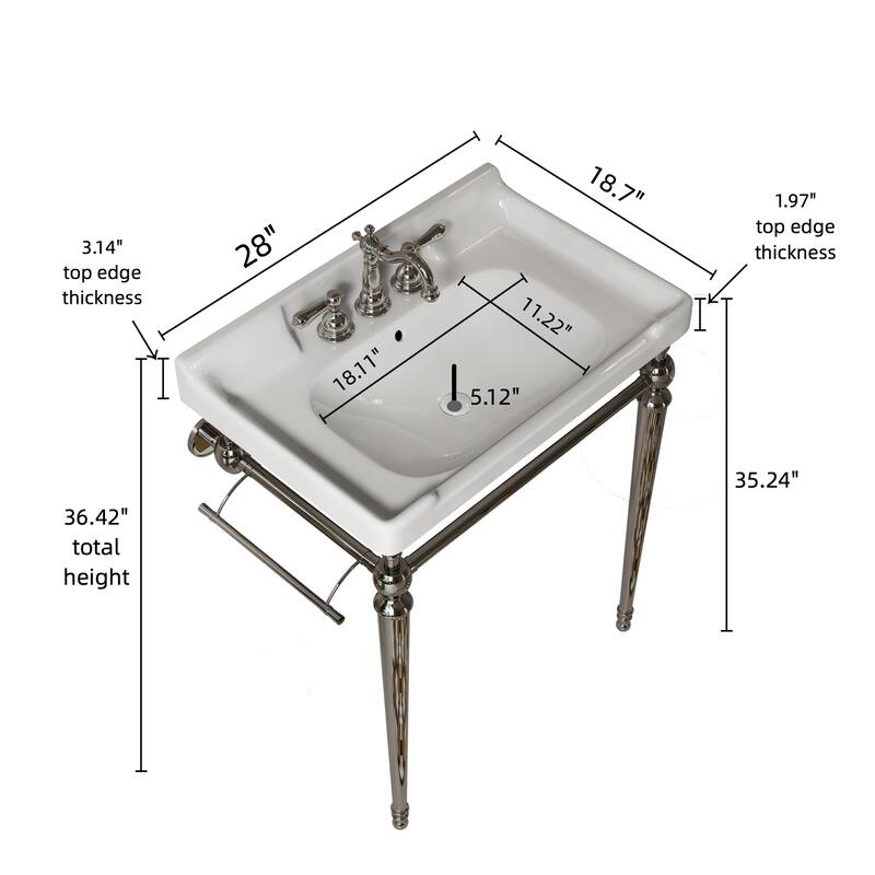 28 " Stainless Steel Legged Bathroom Vanity with Towel Bar