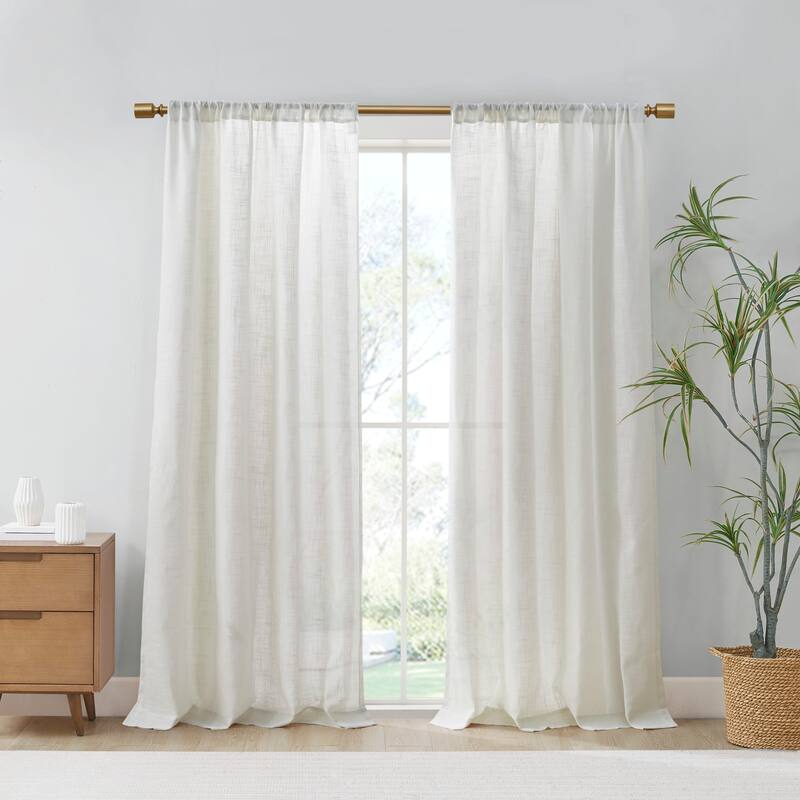Madison Park Suvi Linen Blend Light Filtering Curtain Panel Pair - 52"W x 84"L - White