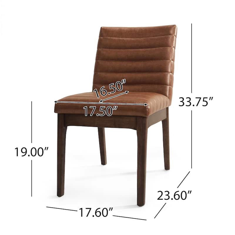 Lissa Dining Chair, Channel Stitching, Brown Polyester Cushions, Wood Legs