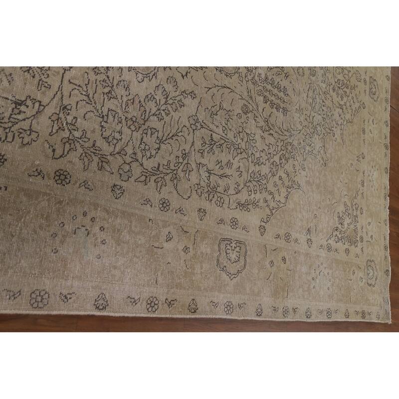 Hand Knotted Oriental 100% Wool Carpet Traditional Floral Beige & Ivories Tabriz Area Rug - 12' 9'' X 9' 10''