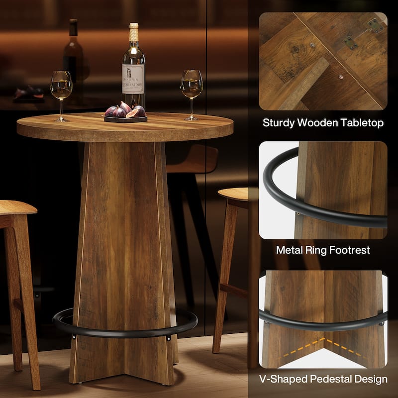 Round Bar Table with Pedestal Base, 37.4'' Tall Bistro Pub Table