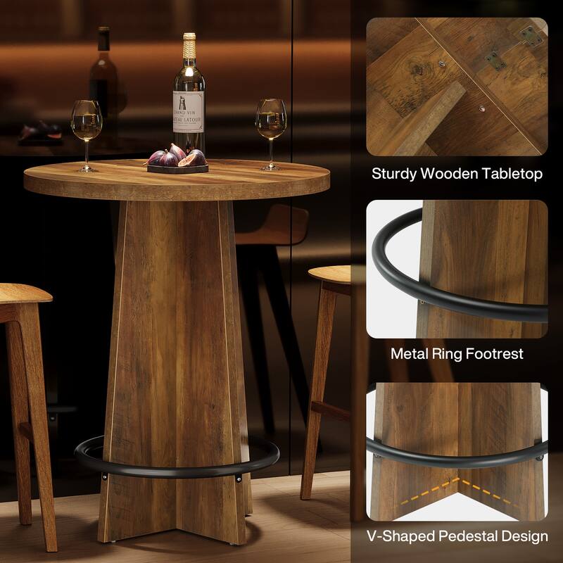 Wood Bar Table, Bistro Pub Table, Coffee House Kitchen Dining Home Cocktail Desk Accent Pub Table