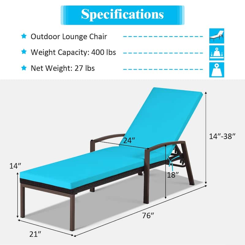 Costway Set of 2 Patio Rattan Chaise Lounge Chair Outdoor Reclining - See Details