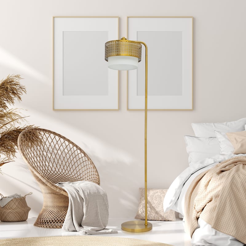 Eliza River of Goods Gold Metal and Fabric Two-Piece Shade 65.25-Inch Floor Lamp - 15.5" x 12" x 65.25"