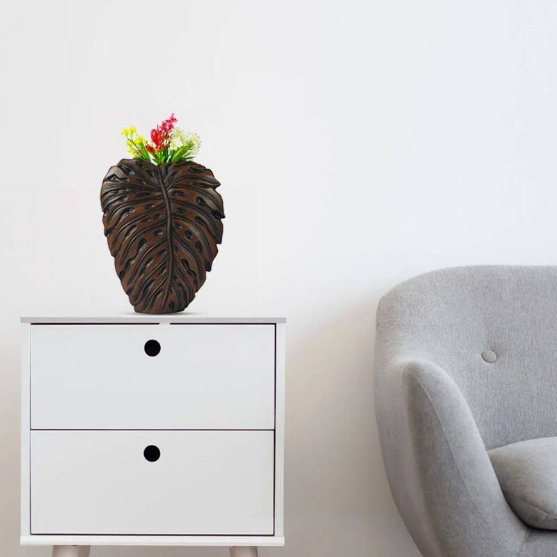 Philo Leaf Brown Textured Polyresin Vase