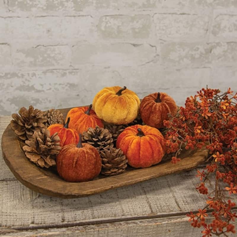 Pumpkin and Pinecone Mesh Bag Fall Bowl Filler Velvet Pumpkins Rustic Autumn Decor Accent Set