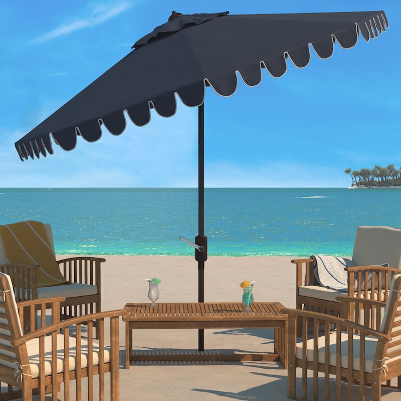 SAFAVIEH Outdoor Gracelyn 11Ft Round Crank Umbrella - Navy/White