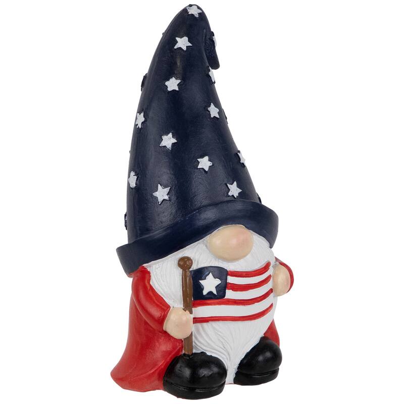 Patriotic Gnome Holding the American Flag Outdoor Garden Statue - 6"