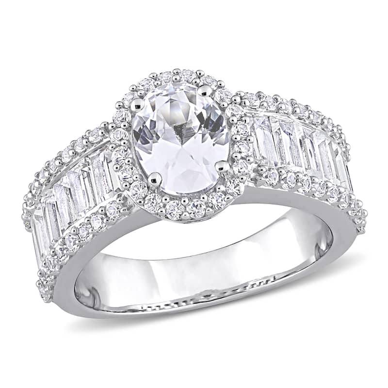 Miadora 10k White Gold 4 3/5ct TGW Oval-cut Created White Sapphire Halo Engagement Ring