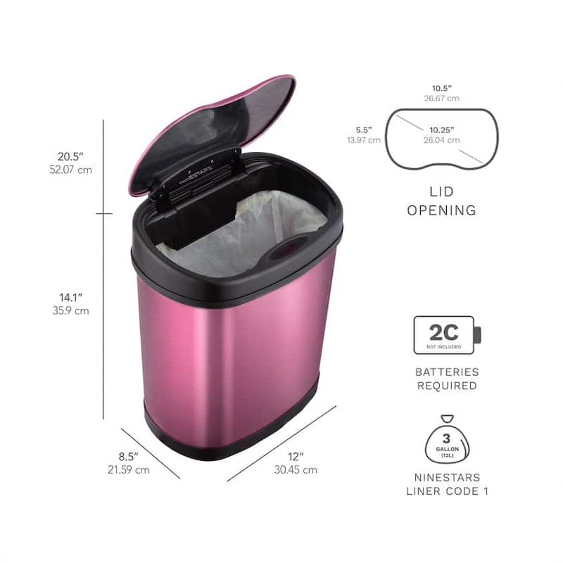 NINESTARS 3.2 Gallon Oval Stainless Steel Motion Sensor Trash Can, Burgundy