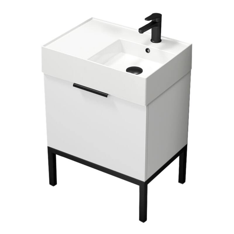 Nameeks Derin-2417-S-R Derin 24" Free Standing Single Basin Vanity Set - Gloss White / Black - Glossy