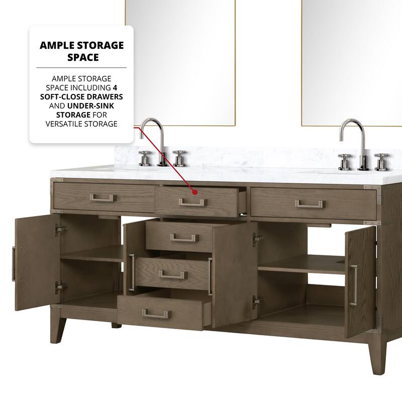 Lexora Laurel Bath Vanity, Carrara Marble Top, Faucet Set, and Mirror