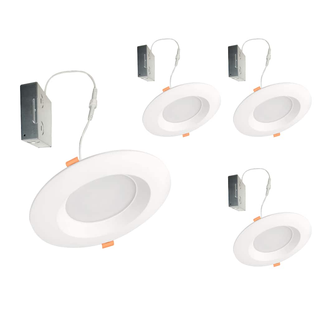 Bulbrite Pack of (4) 14 Watt LED 6" Round Recessed Downlight Fixture with Metal J-Box, 5CCT - 27/30/35/40/50K, 1100 Lumens