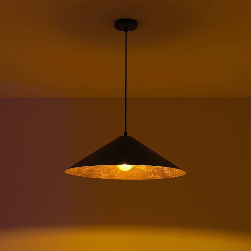 Black Gold 1-light Minimalist Metal Oversized Shallow Cone Pendant