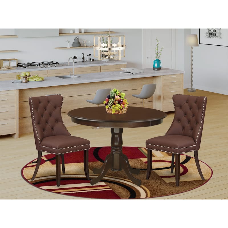 East West Furniture Dinette Set Includes a Round Dining Table and Upholstered Chairs, Mahogany (Pieces Options) - HLDA3-MAH-26