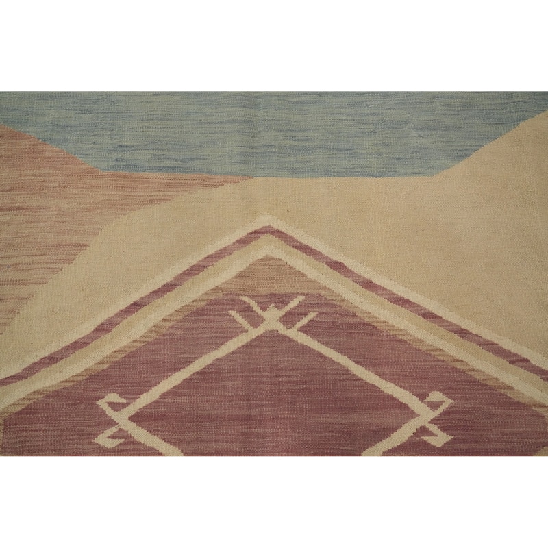 Hand Woven Oriental 100% Wool Carpet Southwestern Modern Multi-Colored Kilim Area Rug - 9' 11'' X 6' 8''