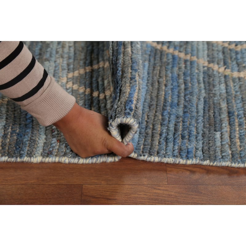 Moroccan Rug Hand-Knotted Blue Abstract Wool Carpet - 7'2"x 10'11"