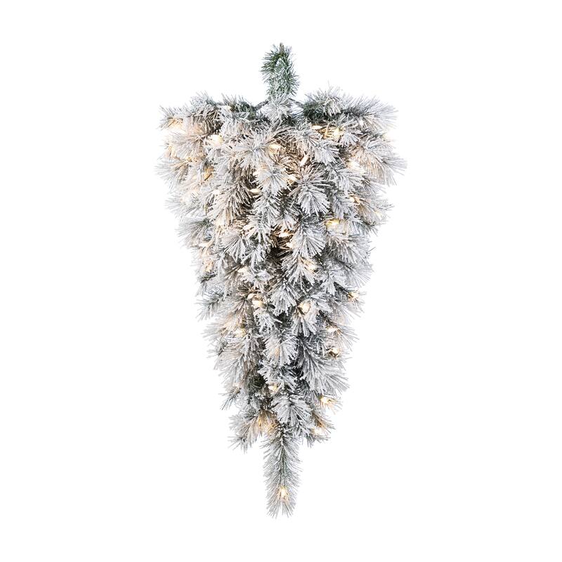 Glitzhome Pre-Lit Snow Flocked White/Greenery Pine Garland & Wreath & Teardrop - 3FT Teardrop with Greenery Pine
