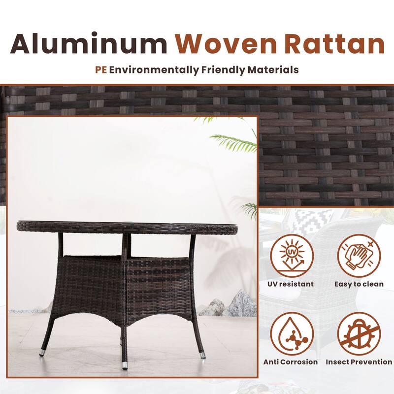 5-piece Outdoor Dining Set - PE Wicker Chairs & Tempered Glass Table