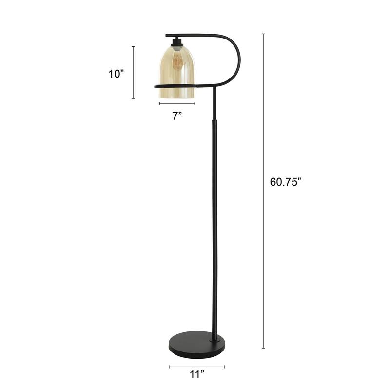 Radiance Black Floor Lamp - Metal Body - Overhang Clear Glass Shade