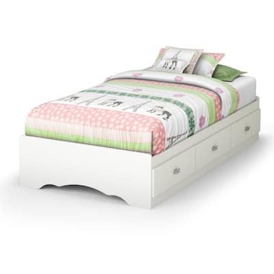 White Twin Size Platform Bed Frame with 3 Storage Drawers Perfect Bed for Dorms