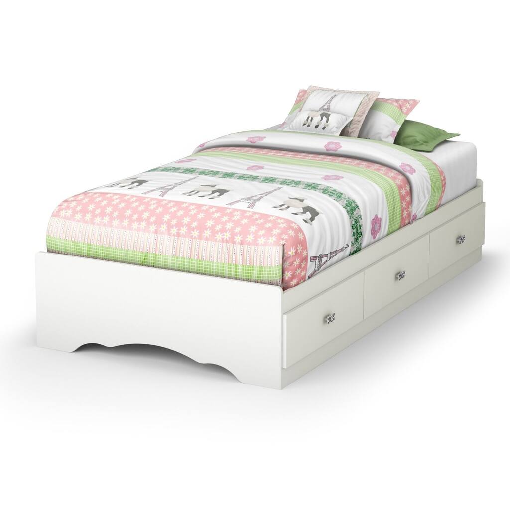 White Twin Size Platform Bed Frame with 3 Storage Drawers Perfect Bed for Dorms