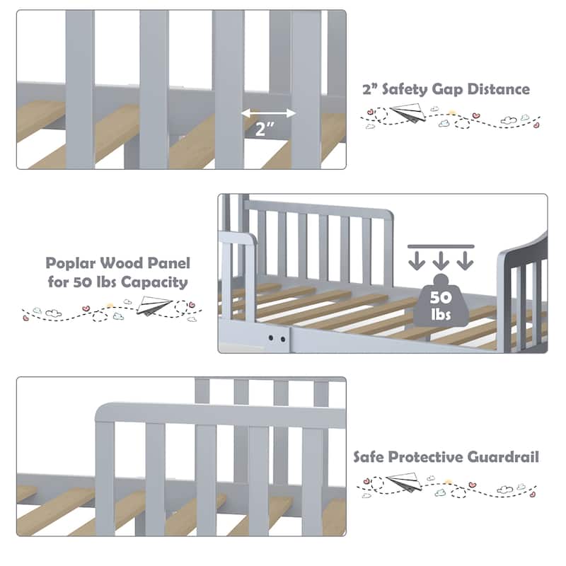 Costway Kids Toddler Wood Bed Bedroom Furniture w/ Guardrails - See Details