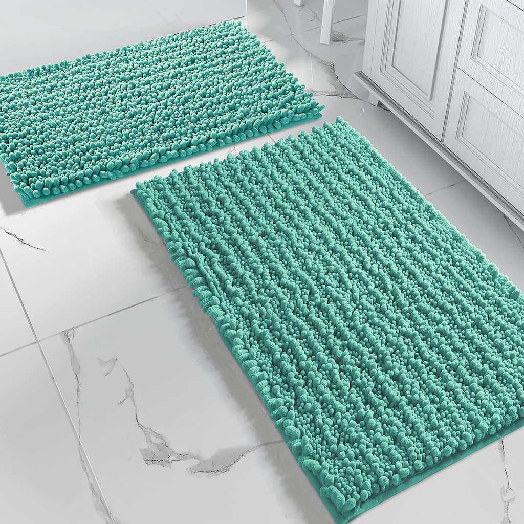2 Piece Set Turquoise Soft Cozy Plush Chenille Bath Mat Bathroom Rug