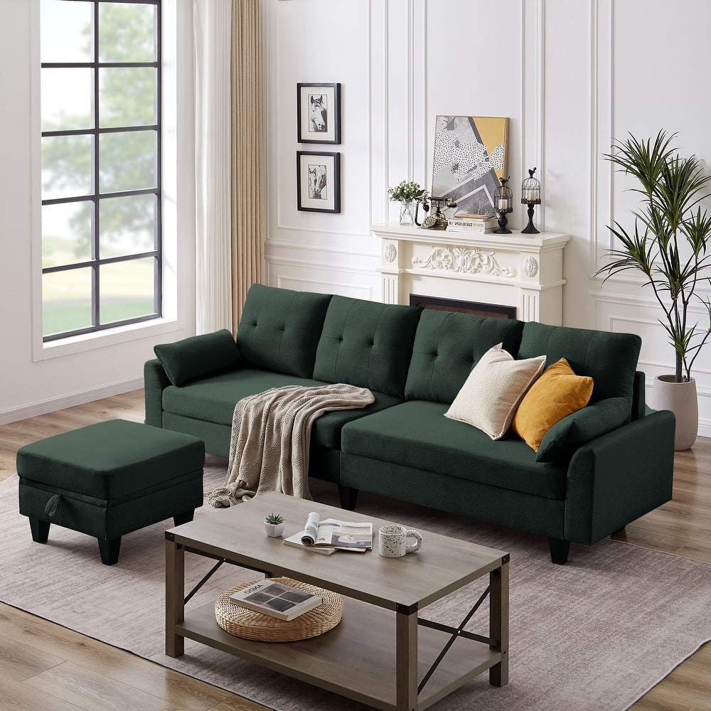 Modern Sectional Sofa Couch L Shaped With Chaise Storage Ottoman and Side Bags For Living Room